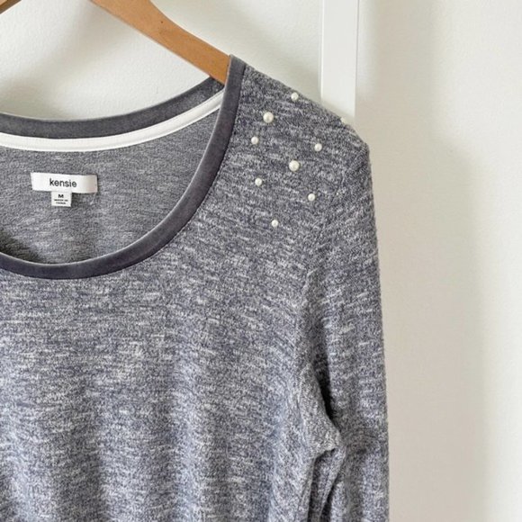 Kensie Soft Stretchy Long Sleeve Embellished Top Size Medium - Picture 6 of 8